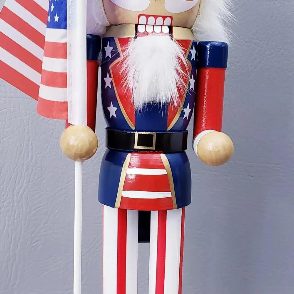 PATRIOTIC July 4th NUTCRACKER UNCLE SAM Top Hat Flag Red White Blue - Picture 5 of 16